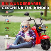 Rotes 6V Kinder-Elektro-Motorrad mit LED-Scheinwerfer, erreicht 3-5 km/h und ist für Kinder von 3-6 Jahren geeignet. Schneller Fahrspass mit Stil.