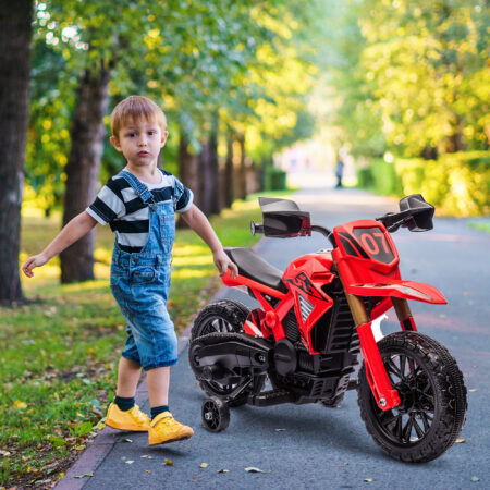 Rotes 6V Elektro-Motorrad für Kinder mit Stützrädern, ideal für 3-8 Jahre. Ein stabiles und sicheres erstes Motorrad.