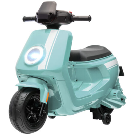 Grünes 6V Elektro-Motorrad für Kinder mit Trainingsrädern, ideal für 1.5-3 Jahre. Hilft kleinen Fahrern, Balance und Vertrauen zu gewinnen.