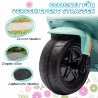 Grünes 6V Elektro-Motorrad für Kinder mit Trainingsrädern, ideal für 1.5-3 Jahre. Hilft kleinen Fahrern, Balance und Vertrauen zu gewinnen.