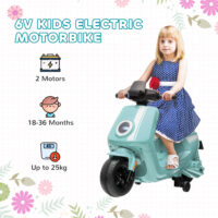 Grünes 6V Elektro-Motorrad für Kinder mit Trainingsrädern, ideal für 1.5-3 Jahre. Hilft kleinen Fahrern, Balance und Vertrauen zu gewinnen.