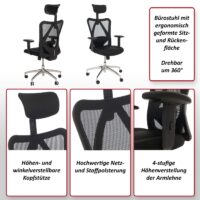 Ergonomischer Bürostuhl schwarz mit verstellbarer Lordosenstütze