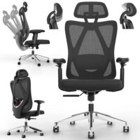 Ergonomischer Bürostuhl mit Lordosenstütze, Kopfstütze und höhenverstellbarer Funktion.