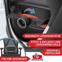 Ergonomischer Bürostuhl mit Lordosenstütze, Kopfstütze und höhenverstellbarer Funktion.