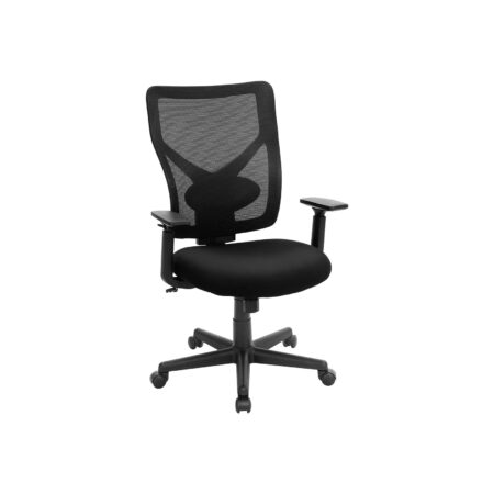 Ergonomischer Bürostuhl in Schwarz, bequem für langes Sitzen.