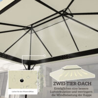 Wasserdichtes Ersatzdach mit Regenschutz UPF30+ für 3x4m Pavillon in Cremeweiß.