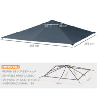 Ersatzdach Gartenpavillon 3x3m Polyester dunkelgrau