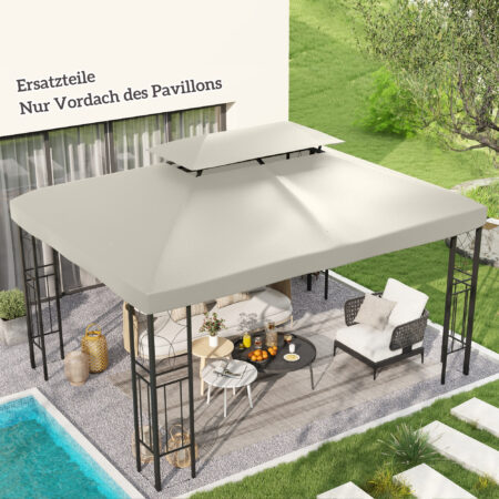 Cremeweißes Ersatzdach für einen Metallpavillon der Größe 4x3m.