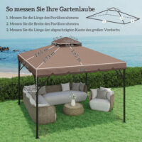 Ersatzdach Pavillon wasserabweisend mit Doppeldach 3x3m khaki