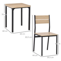 Essgruppe Esstisch Set mit 2 Stühlen klein Holzoptik schwarz