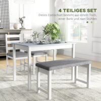 Essgruppe 4-teilig mit Tisch Bank und 2 Stühlen grau weiss