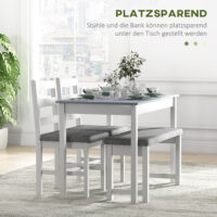 Essgruppe 4-teilig mit Tisch Bank und 2 Stühlen grau weiss