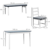Essgruppe 4-teilig mit Tisch Bank und 2 Stühlen grau weiss