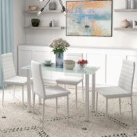 Essgruppe Esstisch Glastisch modern mit 4 Stühlen weiss