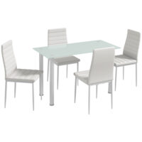 Essgruppe Esstisch Glastisch modern mit 4 Stühlen weiss
