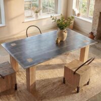 Esstisch Esszimmertisch Industrial Massivholz 240x100cm natur Metall-Optik