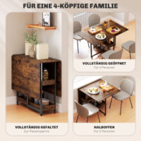 Esstisch klappbar Industriedesign mit Regal für 4 Personen braun