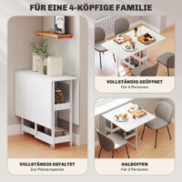 Esstisch klappbar Industriedesign mit Regal für 4 Personen weiss
