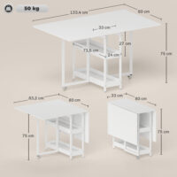 Esstisch klappbar Industriedesign mit Regal für 4 Personen weiss