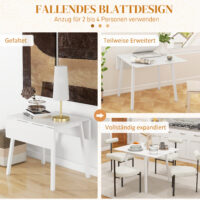 Esstisch klappbar mit ausklappbaren Flächen für Küche weiss