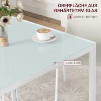 Esstisch quadratisch mit Glasplatte für Esszimmer 4 Personen weiss