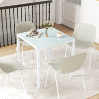 Esstisch quadratisch mit Glasplatte für Esszimmer 4 Personen weiss