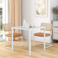 Esstisch quadratisch mit Glasplatte für Esszimmer 4 Personen weiss