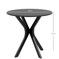 Ein runder schwarzer Esstisch 78x75cm mit Spider-Stahlgestell.