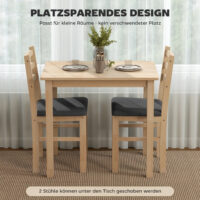 Esszimmer Set platzsparend mit Tisch und 2 gepolsterten Stühlen