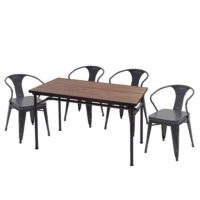 Esszimmer-Set 4 Esszimmerstühle mit Esstisch Ulme Holz Industrial grau