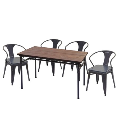 Esszimmer-Set 4 Esszimmerstühle mit Esstisch Ulme Holz Industrial grau