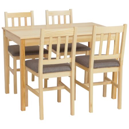 Esszimmer-Set Sitzgruppe Massivholz Kiefer Landhaus 110cm natur Polster grau