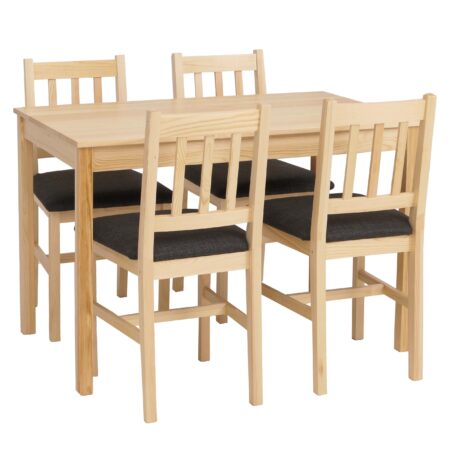 Esszimmer-Set Sitzgruppe Massivholz Kiefer Landhaus 110cm natur Polster schwarz