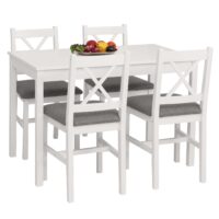 Esszimmer-Set Sitzgruppe Massivholz Kiefer Landhaus 110cm weiss Polster grau