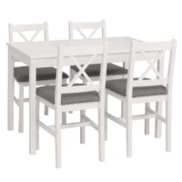 Esszimmer-Set Sitzgruppe Massivholz Kiefer Landhaus 110cm weiss Polster grau