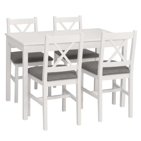 Esszimmer-Set Sitzgruppe Massivholz Kiefer Landhaus 110cm weiss Polster grau