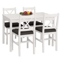 Esszimmer-Set Sitzgruppe Massivholz Kiefer Landhaus 110cm weiss Polster schwarz