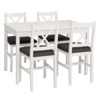 Esszimmer-Set Sitzgruppe Massivholz Kiefer Landhaus 110cm weiss Polster schwarz