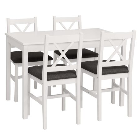 Esszimmer-Set Sitzgruppe Massivholz Kiefer Landhaus 110cm weiss Polster schwarz