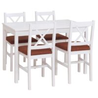 Esszimmer-Set Sitzgruppe Massivholz Kiefer Landhaus 110cm weiss Polster terrakotta
