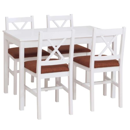 Esszimmer-Set Sitzgruppe Massivholz Kiefer Landhaus 110cm weiss Polster terrakotta