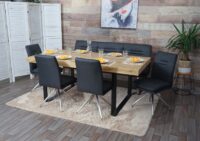 Esszimmer-Set Sitzgruppe Stoff Edelstahl 180cm dunkelgrau