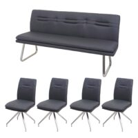 Esszimmer-Set Sitzgruppe Stoff Edelstahl 180cm dunkelgrau