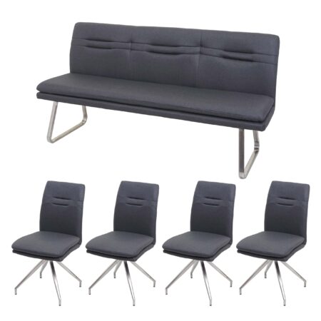 Esszimmer-Set Sitzgruppe Stoff Edelstahl 180cm dunkelgrau