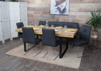 Esszimmer-Set Esszimmergruppe Stoff Edelstahl 180cm dunkelgrau