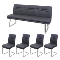 Esszimmer-Set Esszimmergruppe Stoff Edelstahl 180cm dunkelgrau