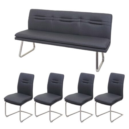 Esszimmer-Set Esszimmergruppe Stoff Edelstahl 180cm dunkelgrau