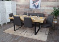 Esszimmer-Set Esszimmergruppe Stoff Edelstahl 160cm grau-braun