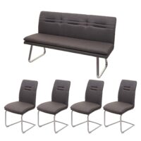 Esszimmer-Set Esszimmergruppe Stoff Edelstahl 160cm grau-braun