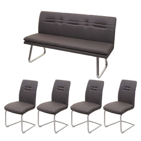 Esszimmer-Set Esszimmergruppe Stoff Edelstahl 160cm grau-braun